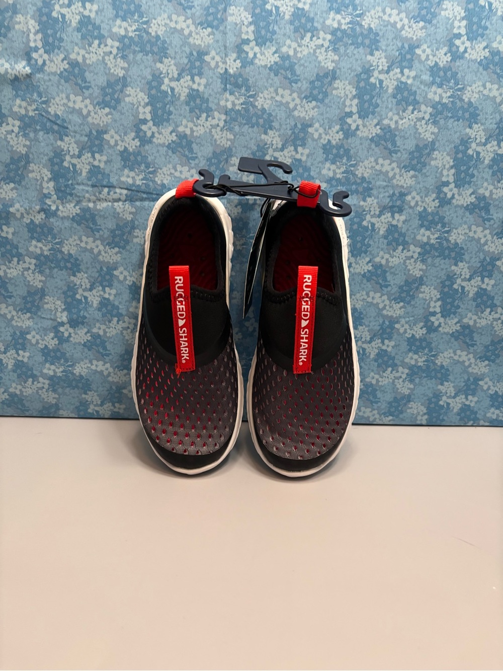 Rugged Shark Kids Slip-On Sneakers in Black & Red